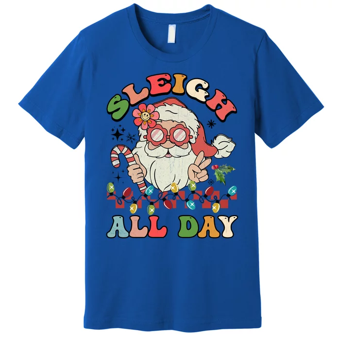 Groovy Retro Christmas Sleigh All Day Cute Santa Sleigh Xmas Meaningful Gift Premium T-Shirt