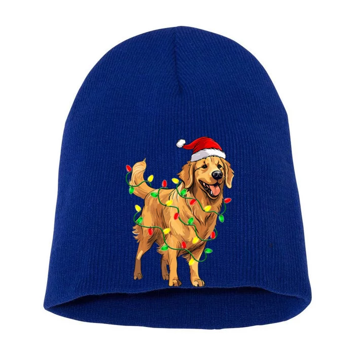 Golden Retriever Christmas Santa Hat Tree Lights Pajama Short Acrylic Beanie