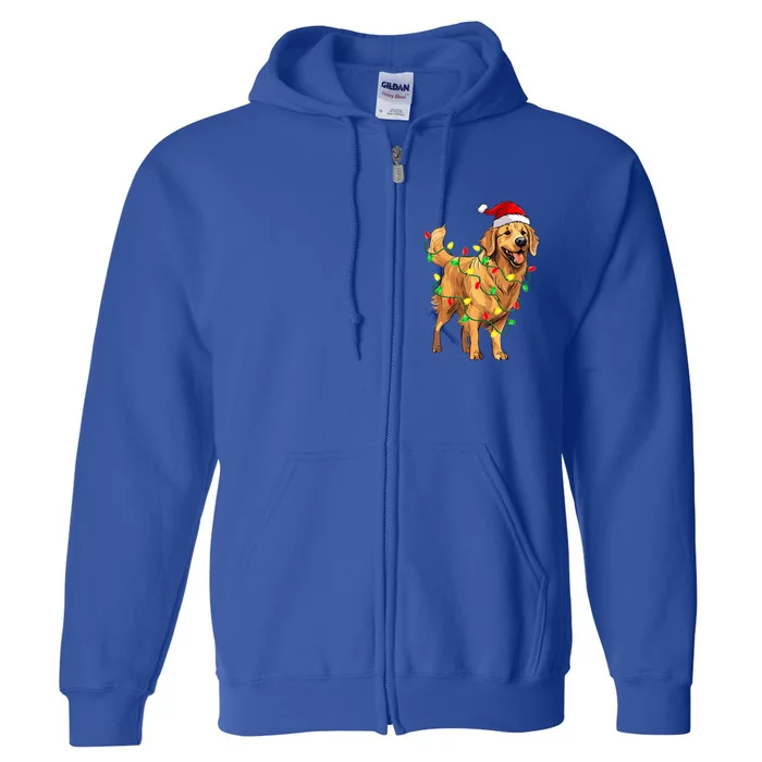 Golden Retriever Christmas Santa Hat Tree Lights Pajama Full Zip Hoodie