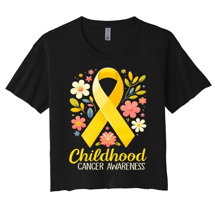 Gold Ribbon Childhood Cancer Awareness Women's Crop Top Tee