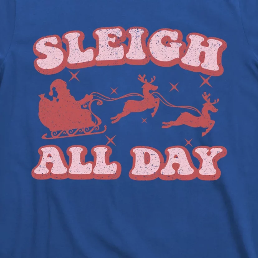 Groovy Retro Christmas Santa And Reindeer Sleigh All Day Meaningful Gift T-Shirt