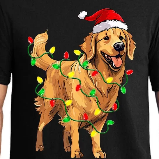 Golden Retriever Christmas Santa Hat Tree Lights Pajama Pajama Set