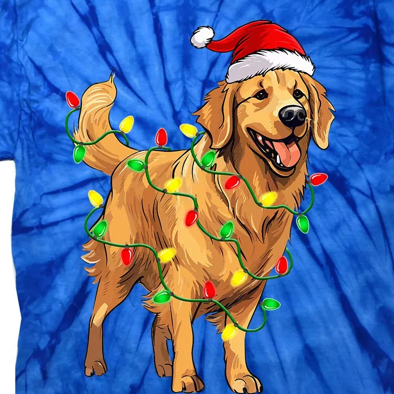 Golden Retriever Christmas Santa Hat Tree Lights Pajama Tie-Dye T-Shirt