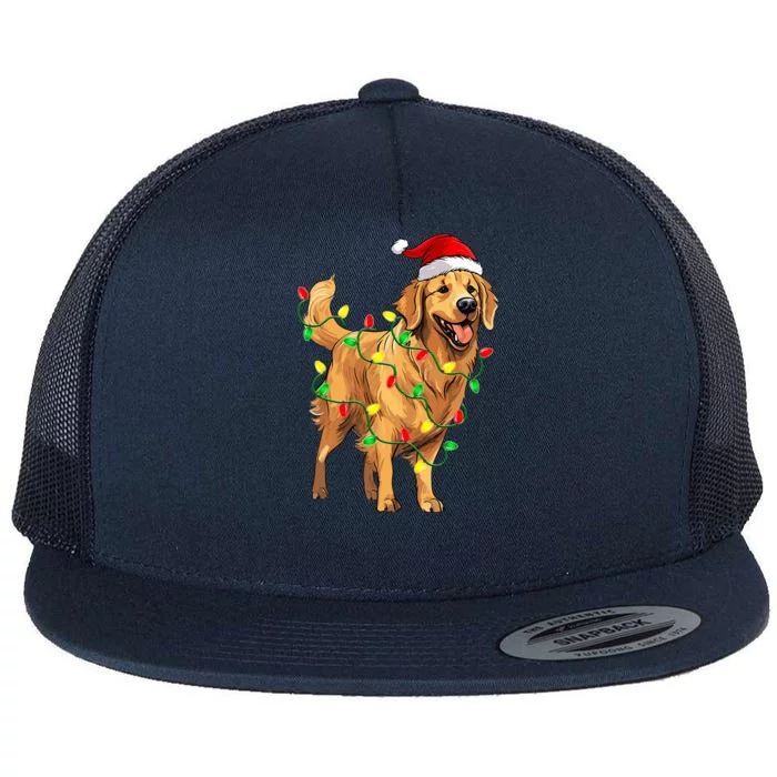 Golden Retriever Christmas Santa Hat Tree Lights Pajama Flat Bill Trucker Hat