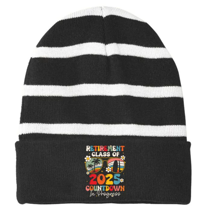 Groovy Retirement Class Of 2025 Countdown In Progress Striped Beanie with Solid Band