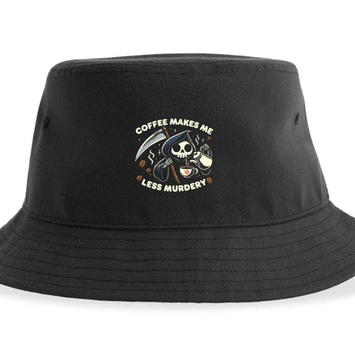 Grim Reaper Coffee Lover  Dark Humor Caffeine Sustainable Bucket Hat