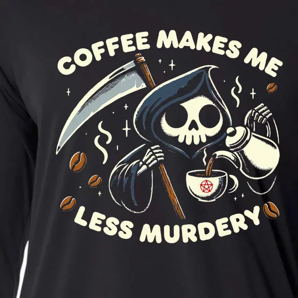 Grim Reaper Coffee Lover  Dark Humor Caffeine Cooling Performance Long Sleeve Crew