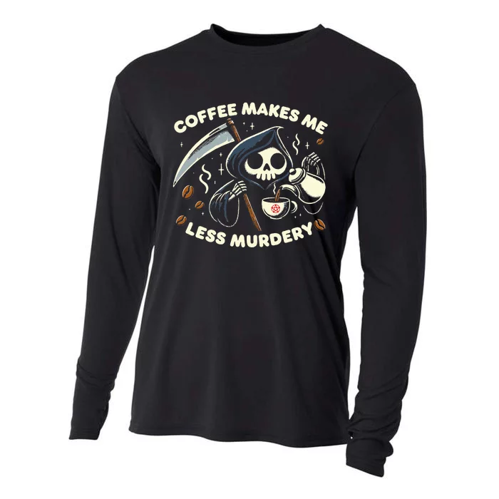 Grim Reaper Coffee Lover  Dark Humor Caffeine Cooling Performance Long Sleeve Crew