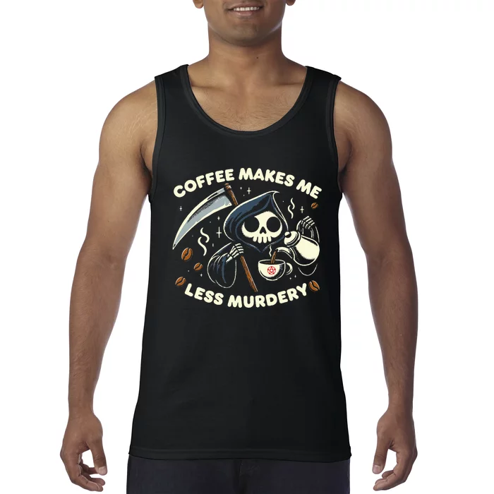 Grim Reaper Coffee Lover  Dark Humor Caffeine Tank Top