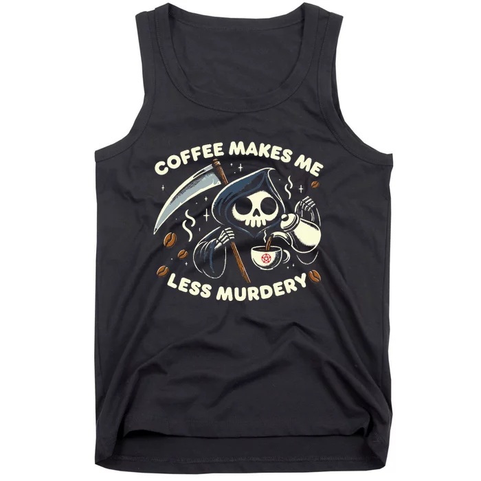 Grim Reaper Coffee Lover  Dark Humor Caffeine Tank Top