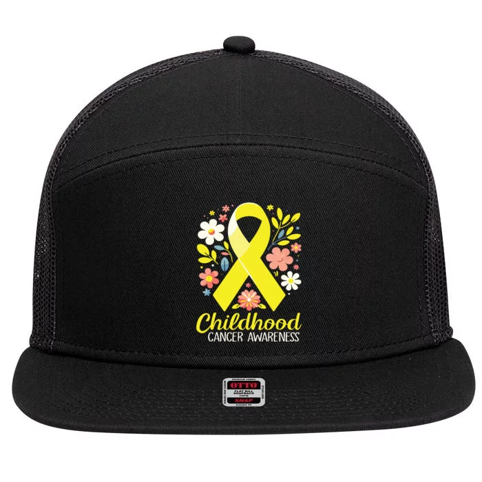 Gold Ribbon Childhood Cancer Awareness Girl 7 Panel Mesh Trucker Snapback Hat