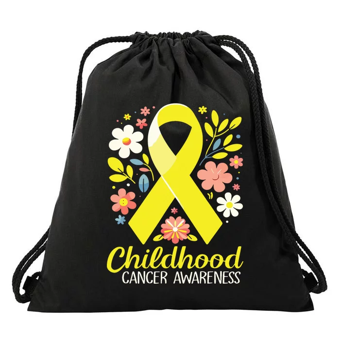 Gold Ribbon Childhood Cancer Awareness Girl Drawstring Bag