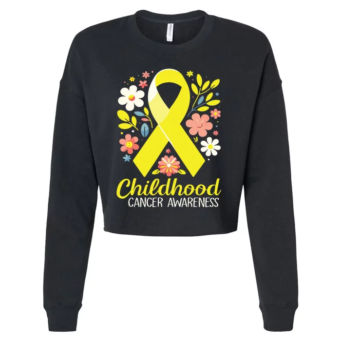 Gold Ribbon Childhood Cancer Awareness Girl Cropped Pullover Crew