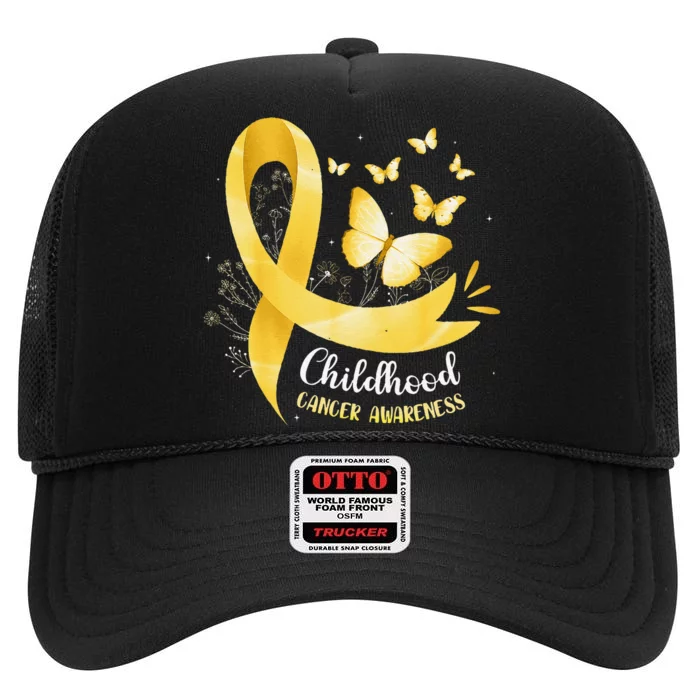 Gold Ribbon Childhood Cancer Awareness Gift High Crown Mesh Trucker Hat