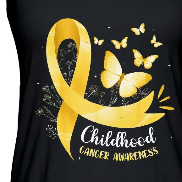 Gold Ribbon Childhood Cancer Awareness Gift Ladies Essential Flowy Tank