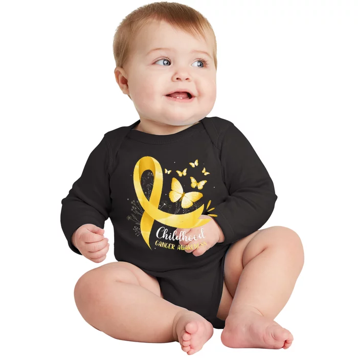 Gold Ribbon Childhood Cancer Awareness Gift Baby Long Sleeve Bodysuit