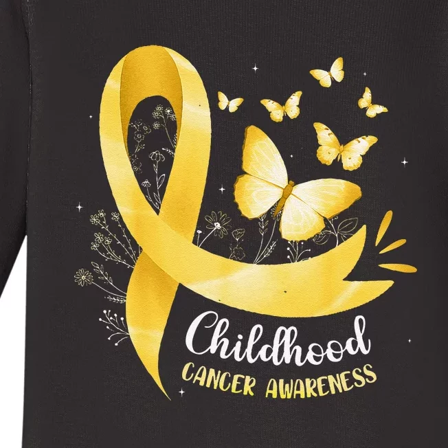 Gold Ribbon Childhood Cancer Awareness Gift Baby Long Sleeve Bodysuit