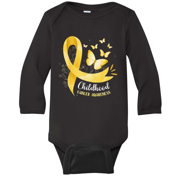 Gold Ribbon Childhood Cancer Awareness Gift Baby Long Sleeve Bodysuit