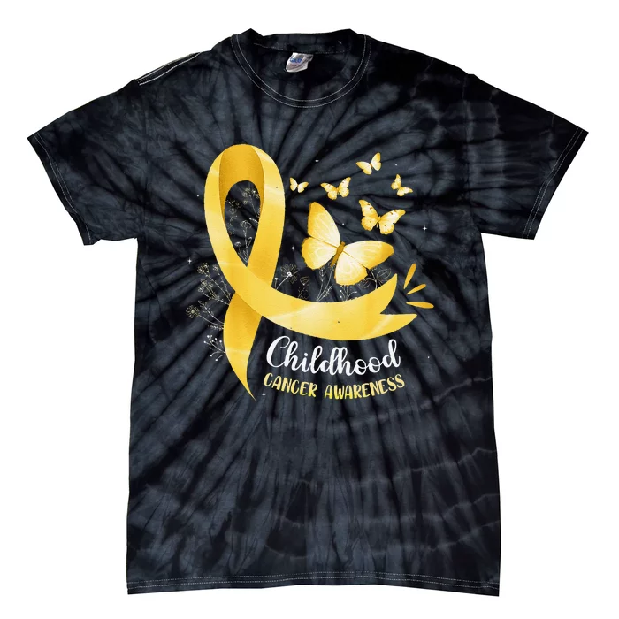 Gold Ribbon Childhood Cancer Awareness Gift Tie-Dye T-Shirt