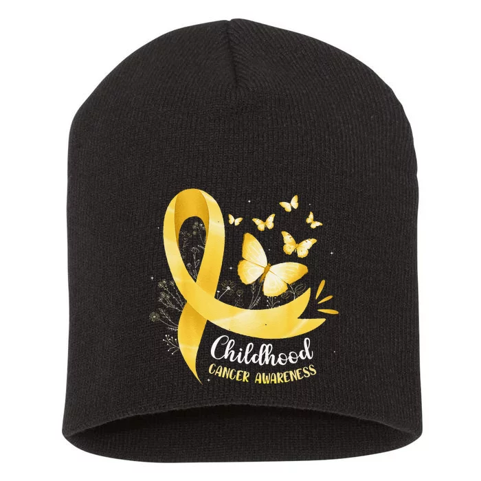 Gold Ribbon Childhood Cancer Awareness Gift Short Acrylic Beanie