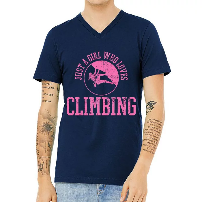 Girl Rock Climbing Bouldering Climber V-Neck T-Shirt