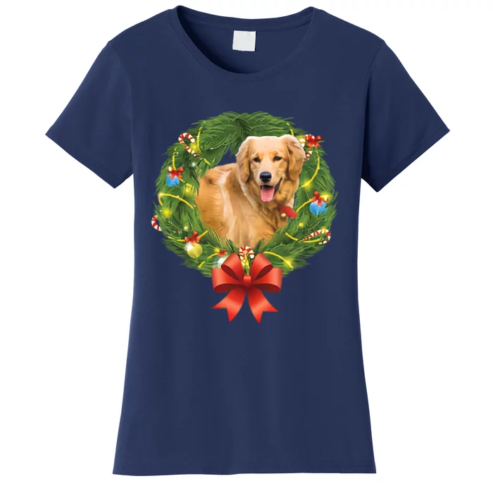 Golden Retriever Christmas Wreath Women's T-Shirt