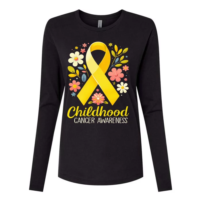 Gold Ribbon Childhood Cancer Awareness Womens Cotton Relaxed Long Sleeve T-Shirt