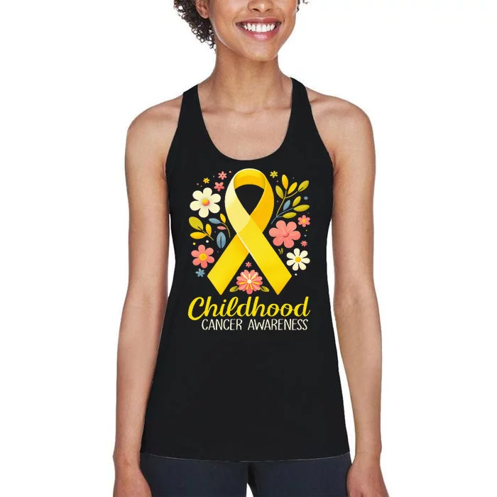 Gold Ribbon Childhood Cancer Awareness Women's Racerback Tank