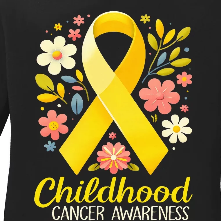 Gold Ribbon Childhood Cancer Awareness Ladies Long Sleeve Shirt