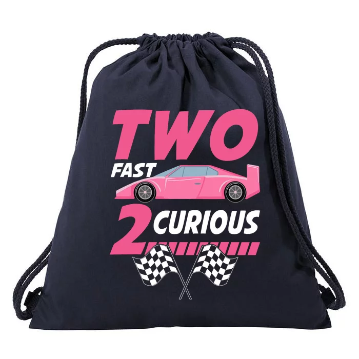 Girl Race Car Birthday Decorations Two Fast 2 Curious 2nd Drawstring Bag