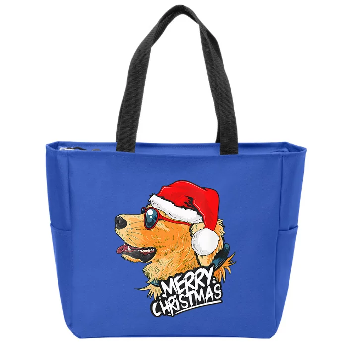 Golden Retriever Christmas Sweater Santa Xmas Dog Christmas Zip Tote Bag