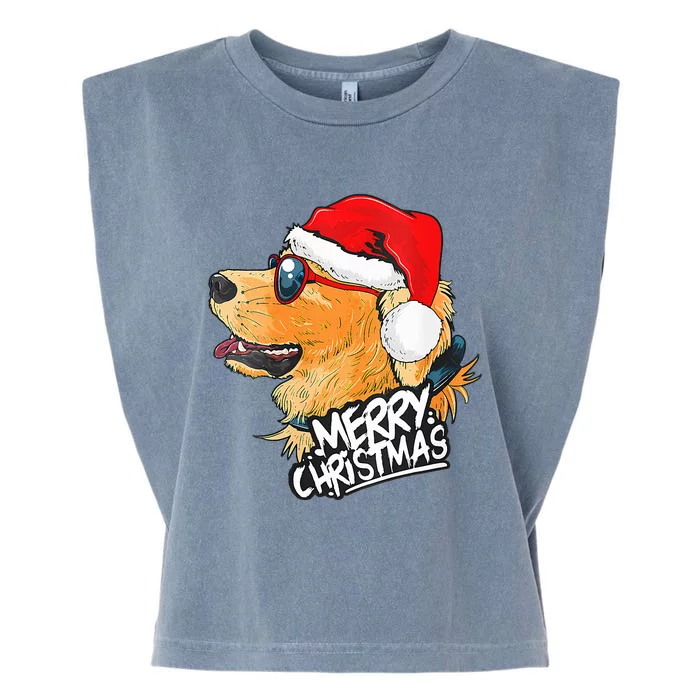 Golden Retriever Christmas Sweater Santa Xmas Dog Christmas Garment-Dyed Women's Muscle Tee