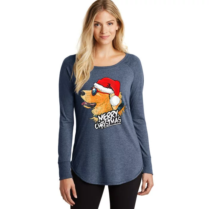 Golden Retriever Christmas Sweater Santa Xmas Dog Christmas Women's Perfect Tri Tunic Long Sleeve Shirt