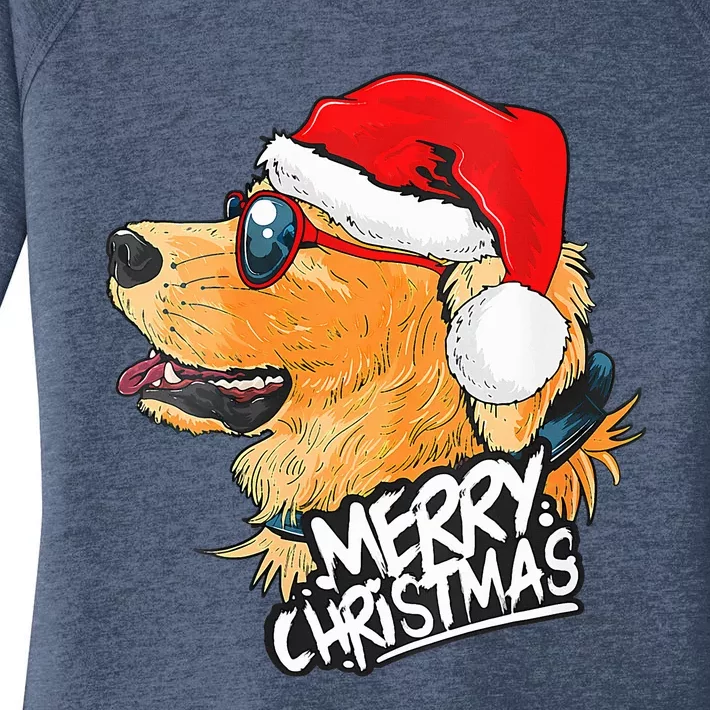 Golden Retriever Christmas Sweater Santa Xmas Dog Christmas Women's Perfect Tri Tunic Long Sleeve Shirt