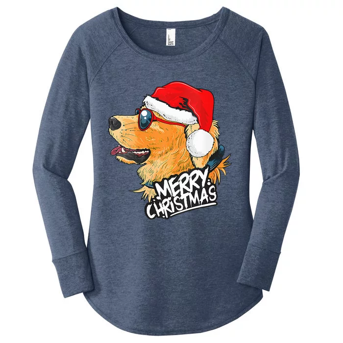 Golden Retriever Christmas Sweater Santa Xmas Dog Christmas Women's Perfect Tri Tunic Long Sleeve Shirt