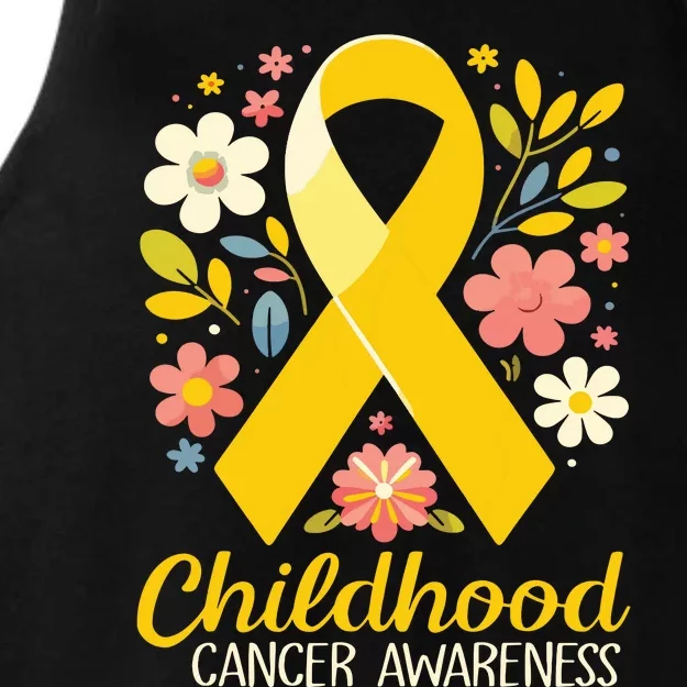 Gold Ribbon Childhood Cancer Awareness Girl Ladies Tri-Blend Wicking Tank