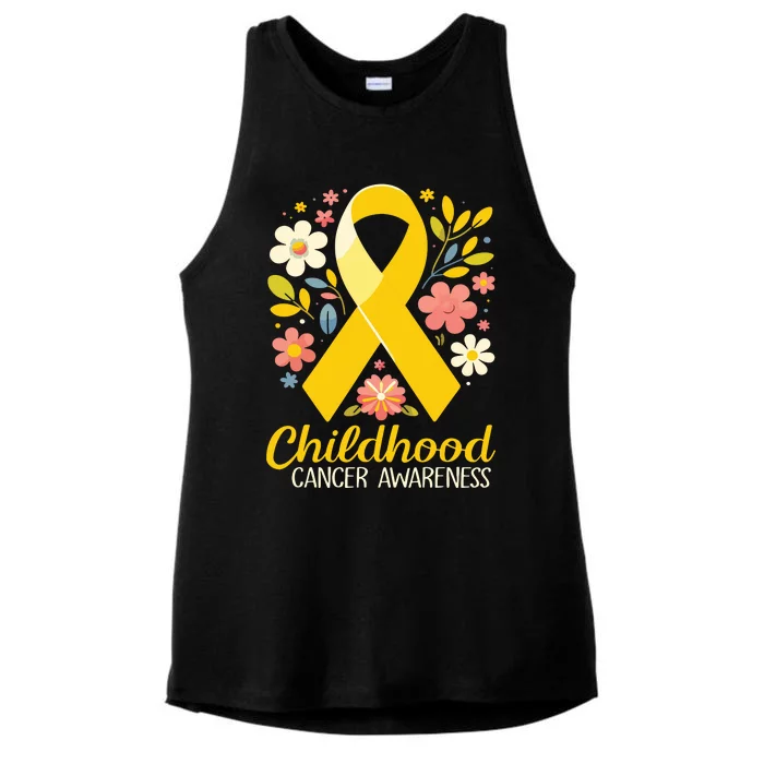 Gold Ribbon Childhood Cancer Awareness Girl Ladies Tri-Blend Wicking Tank