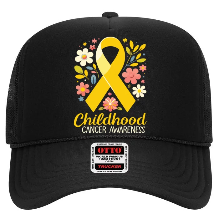 Gold Ribbon Childhood Cancer Awareness Girl High Crown Mesh Trucker Hat