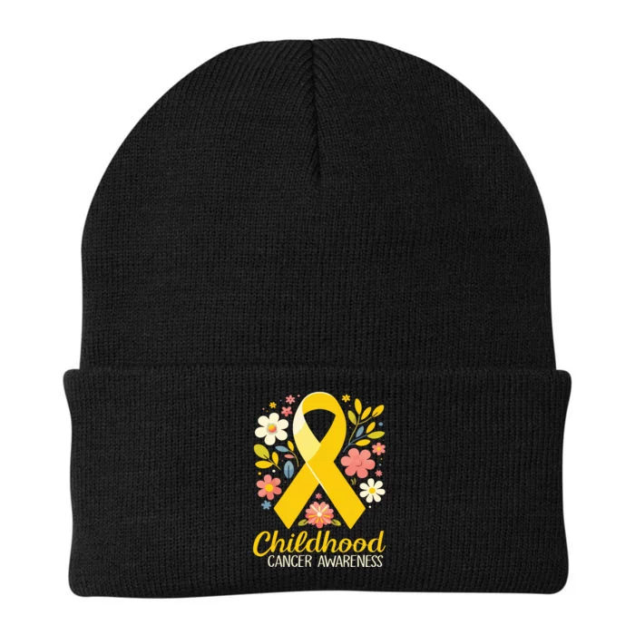 Gold Ribbon Childhood Cancer Awareness Girl Knit Cap Winter Beanie