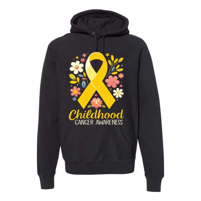 Gold Ribbon Childhood Cancer Awareness Girl Premium Hoodie