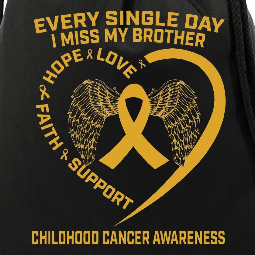 Gold Ribbon Childhood Cancer Awareness I Miss My Brother Drawstring Bag