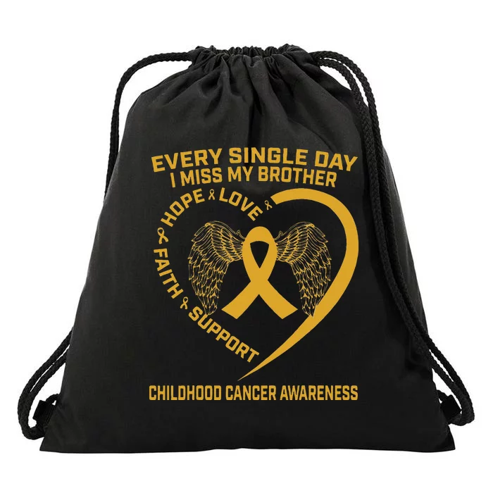 Gold Ribbon Childhood Cancer Awareness I Miss My Brother Drawstring Bag