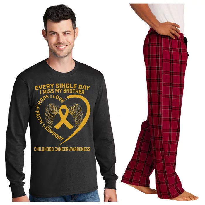 Gold Ribbon Childhood Cancer Awareness I Miss My Brother Long Sleeve Pajama Set