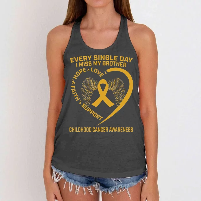 Gold Ribbon Childhood Cancer Awareness I Miss My Brother Women's Knotted Racerback Tank