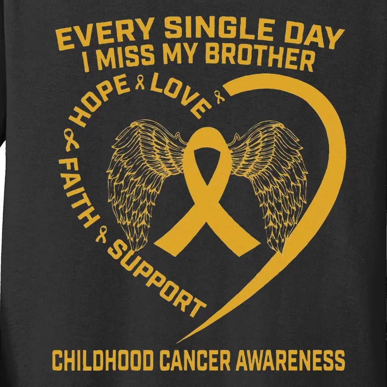 Gold Ribbon Childhood Cancer Awareness I Miss My Brother Kids Long Sleeve Shirt