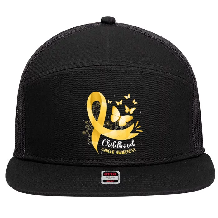 Gold Ribbon Childhood Cancer Awareness 7 Panel Mesh Trucker Snapback Hat