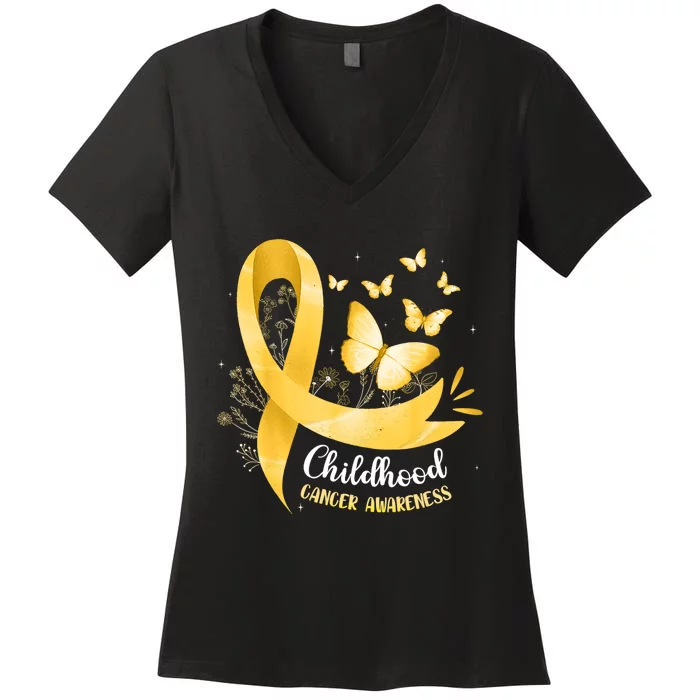 Gold Ribbon Childhood Cancer Awareness Women's V-Neck T-Shirt