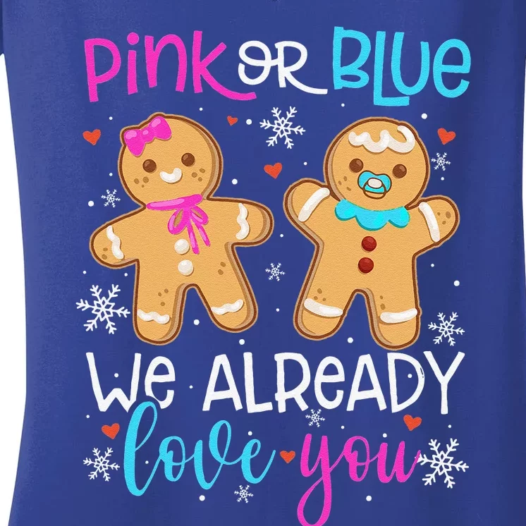 Gender Reveal Christmas Pregnancy Announcement Pink Or Blue Women's V-Neck T-Shirt