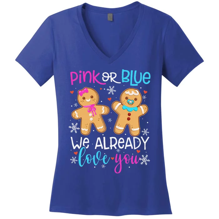 Gender Reveal Christmas Pregnancy Announcement Pink Or Blue Women's V-Neck T-Shirt