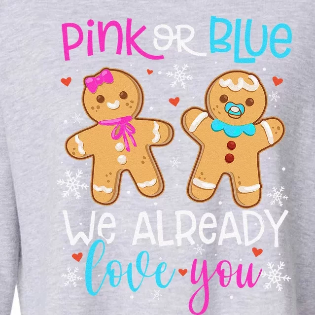 Gender Reveal Christmas Pregnancy Announcement Pink Or Blue Cropped Pullover Crew